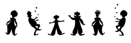 Cute clowns collection. Black and white vector silhouette image.のイラスト素材