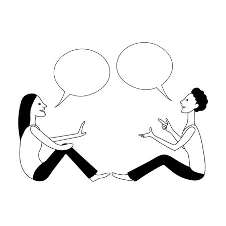 Girl and boy are talking using sign language. Vector drawing image.のイラスト素材