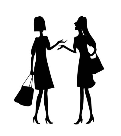 Two young women talking. Vector drawing silhouette.のイラスト素材