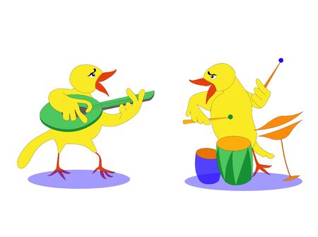 Birds musician. Vector color cartoon hand drawing image.のイラスト素材