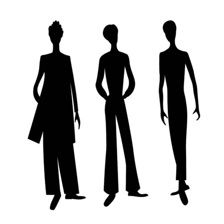 Three fashionable male models. Vector silhouette image set.のイラスト素材