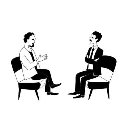 Two men are talking. Vector black outline image.のイラスト素材