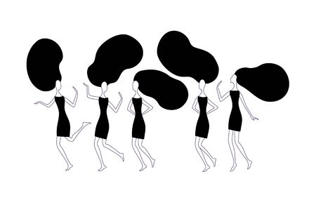 Girls with long hair. Hand drawn fashion black collection.のイラスト素材