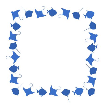 Fish square frame. Vector blue image background.のイラスト素材