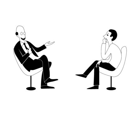 Two men are talking. Vector black outline image.のイラスト素材