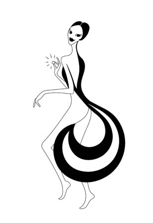 Mythological female Fox kitsune. Vector outline drawing image.のイラスト素材