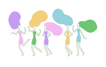 Girls with long hair. Hand drawn fashion color collection.のイラスト素材