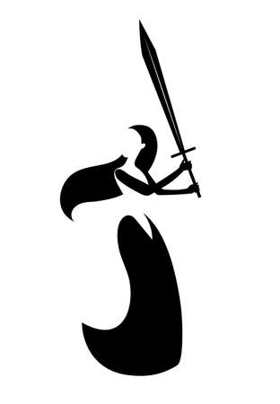 Woman with sword. Vector drawing black and white illustration.のイラスト素材