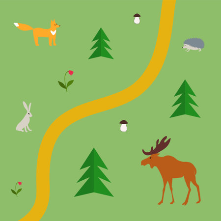 Forest animals. Vector color drawing silhouette image.のイラスト素材