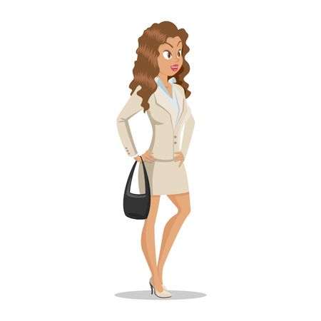 Attractive young women in elegant office clothes. Cute cartoon girl with a black bag in hand. Business girl. Office lady. Casual style.のイラスト素材