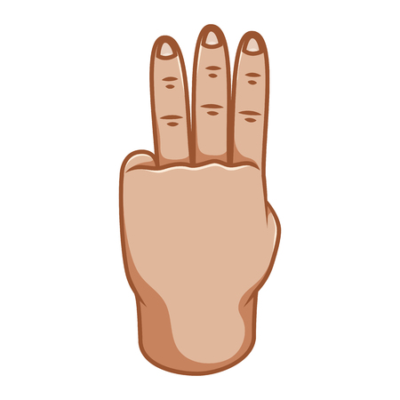 Hand gestures, great design for any purposes. Three number. Gesture line icon. Hand gestures illustration. Human vector gestures. White background.のイラスト素材