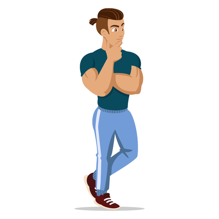 Attractive young men in sport clothes. Young sportsman. Cute cartoon man. Successful young people.のイラスト素材