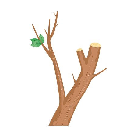 Vector image shows brown cut branch with alone green leaf isolated illustration cartoon styleのイラスト素材