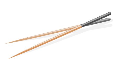 Couple of japanese or chinese wooden bamboo chopsticks for eating of asian dishes, sushi rolls, sashimi, rice, makizishi. Vector realistic illustration isolated on white background.のイラスト素材