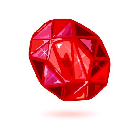 Sparkling natural oval cut ruby. Blood-red colored polished mineral, gemstone for using in jewelry ring, earrings, brooch, pendant, bracelet. Vector realistic illustration isolated on white.のイラスト素材