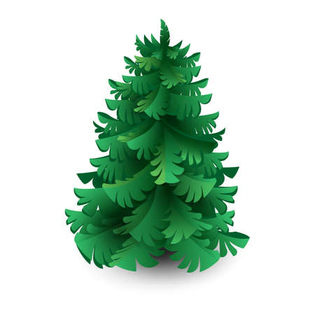 Green spruce, pine or fir. Christmas tree. Paper cut, art illustration isolated on white background for New year, ecology, landscaping of cities, municipal forestry urban greening projects.のイラスト素材