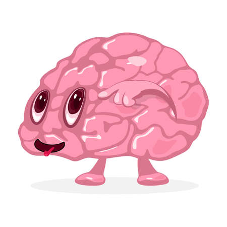 Cute brain with hand, eyes and mouth. Vector human organ emotion with funny faces. Anatomy and intellect idea. Isolated on white background for medicine designのイラスト素材