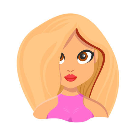 Cartoon of beautiful woman portrait, facial expression, makeup on. Vector minimalism, head of female. Concept of social media profile isolated on white backgroundのイラスト素材