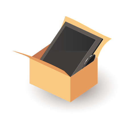 Cartoon delivery purchase from online store, new television for leisure. Vector tv with remote...