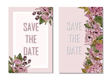 Wedding invitation card with watercolor flowers,pink floral wedding card, natural vintageのイラスト素材