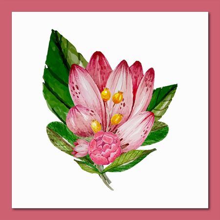 watercolor floral bouquet hand drawing, background, postcard, botanical, natural flower wedding cardのイラスト素材