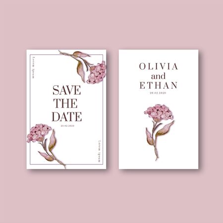 Wedding Invitation, botanical invite thank you, RSVP modern card Design:Vintage Pink floral natural watercolor card.のイラスト素材
