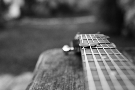 Guitar pick on finger board.の写真素材