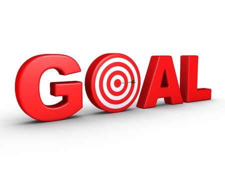 3d red word GOAL as a target and an arrow at the centerの写真素材