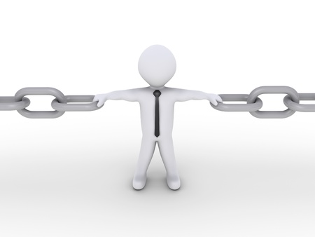 3d businessman is holding chainsの写真素材