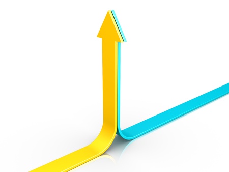 Two 3d arrows are pointing upwards togetherの写真素材