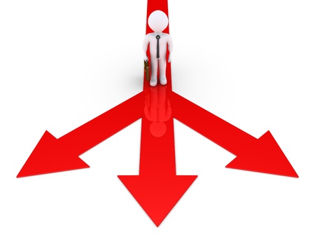 3d businessman standing on path has three choicesの写真素材