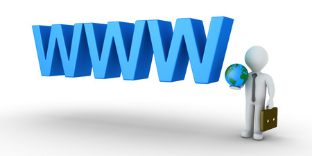 3d businessman holding the globe and WWW lettersの写真素材