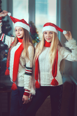 Two beautiful girlfriends with Christmas Tree Ornament.の写真素材