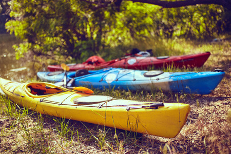 Colorful kayaks on the tropical beach.Colorful kayaks on the tropical beach.の写真素材