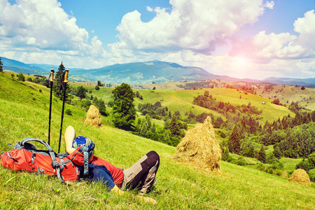 Hiking, the concept of an active lifestyle.の写真素材