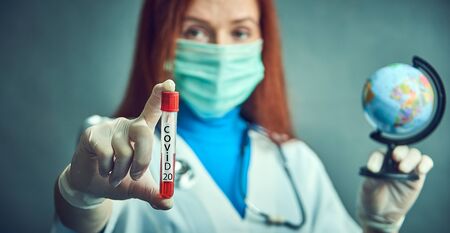 Concept of a global epidemic, virus protection measures and disease prevention.の写真素材