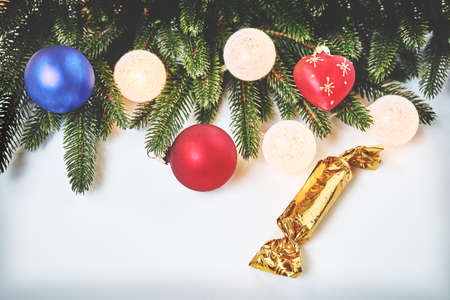 Christmas and New Year holiday top view border design banner background