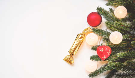 Christmas and New Year holiday top view border design banner backgroundの写真素材