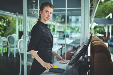 Waiter, account, Credit card terminal.