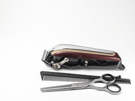 Hairdresser tools in beauty salon on white background.の写真素材