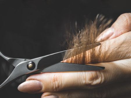 Hairdresser doing haircut. Professional hairdresser scissorsの写真素材