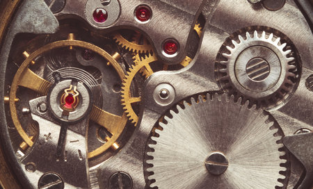 Clockwork old mechanical pocket watch. Macro shot.