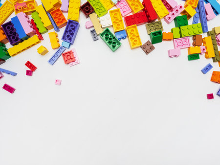 Colorful Plastic toy blocks isolated on white background.の写真素材