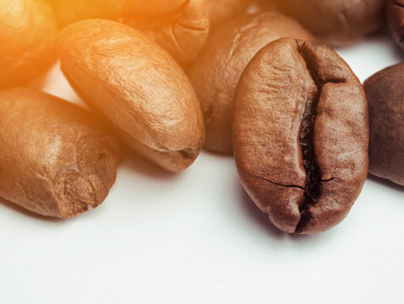 Coffee beans isolated on white backgroundの写真素材