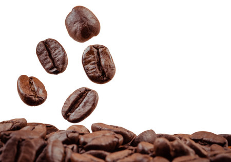 Coffee beans isolated on white backgroundの写真素材