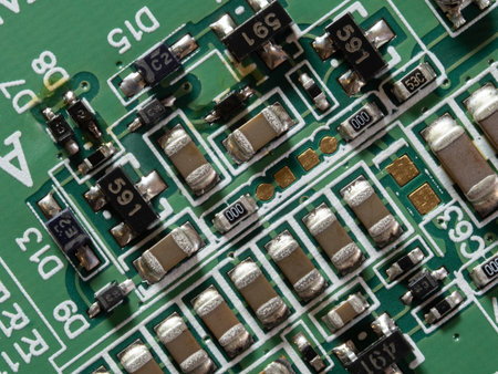 Macro Close-up Shot of Microchip, CPU Processor on Printed Circuit Board, Computer Motherboard with...