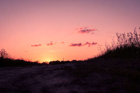 silhouette with the sunset sky backgroundの写真素材