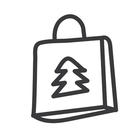 A shopping bag doodle christmas icon illustrationのイラスト素材