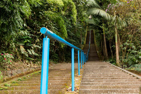 Staircase to get to the cross at the top of the mountain.の写真素材