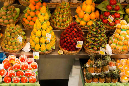 Fruit stall at the SÃ£o Paulo Municipal Market. With different types of fruit. One of the most visited tourist spots in the city.の写真素材